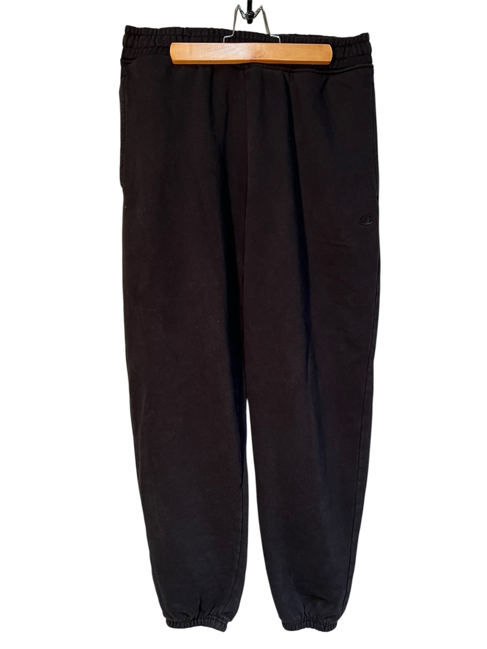 Champion Unisex Size Medium Sweatpants Black Jogger Pockets Cotton Blend Elastic